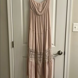 Cream/tan strapless midi dress